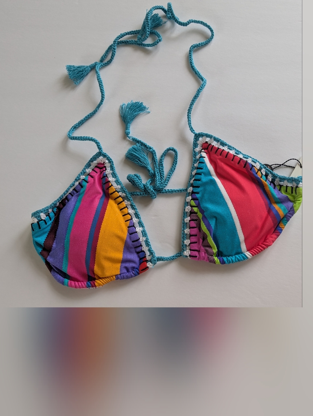 Nanette Lepore Multicolor Striped Triangle Bikini Top with Teal Trim